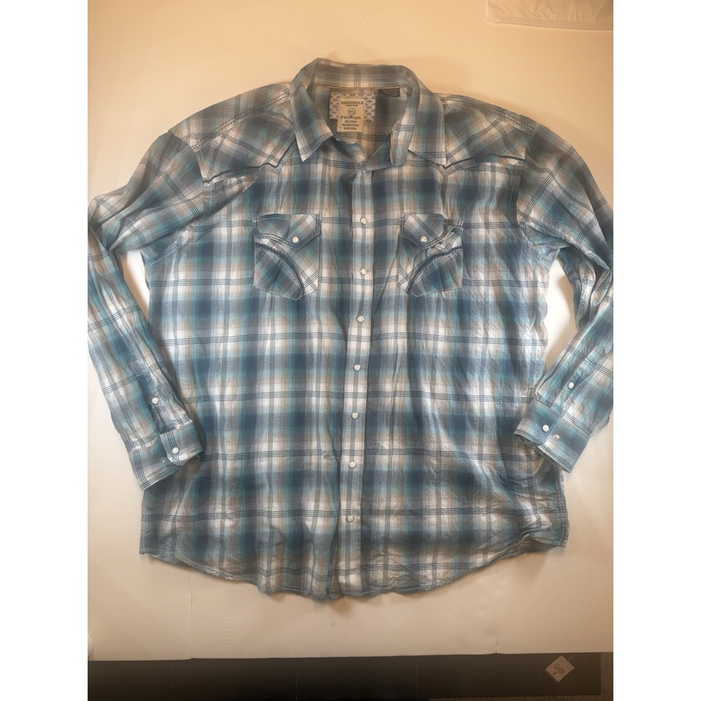Panhandle‎ Rough stock  Mens 2XL Blue Plaid Western Cowboy Pearl Snap